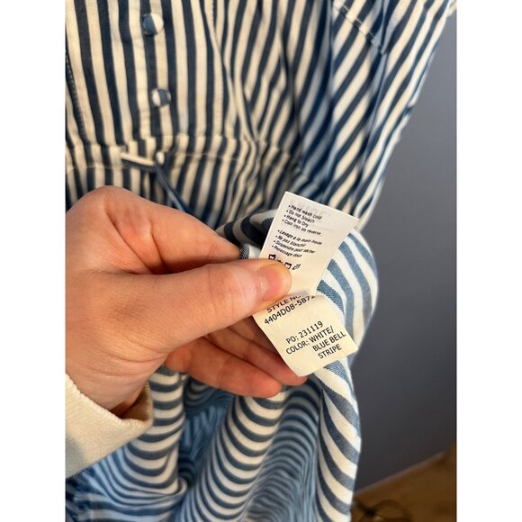Paige Haidee Blue & White Striped Drawstring Wait Frayed Hem Women’s Dress Sz LG - Picture 9 of 10